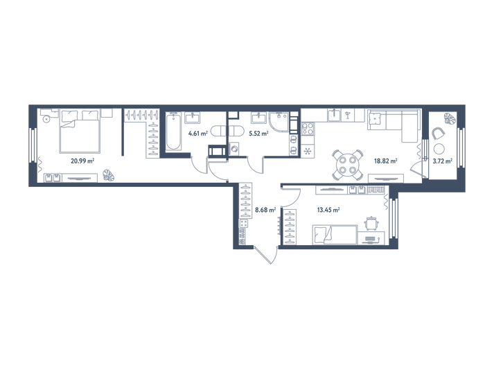 Продажа 2-комнатной квартиры 73,9 м², 2/11 этаж