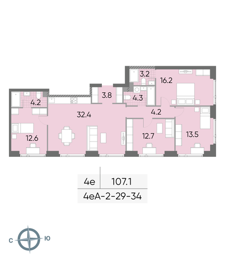 Продажа 4-комнатной квартиры 107,1 м², 30/52 этаж