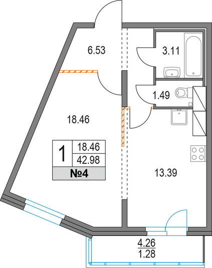 Продажа 1-комнатной квартиры 43 м², 2/19 этаж