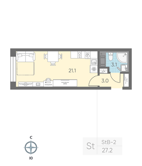 Продажа квартиры-студии 27,2 м², 9/11 этаж