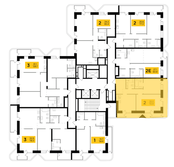 Продажа 2-комнатной квартиры 72,4 м², 9/19 этаж