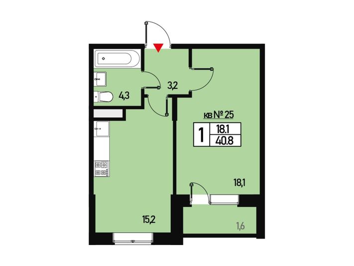 Продажа 1-комнатной квартиры 40 м², 1/3 этаж