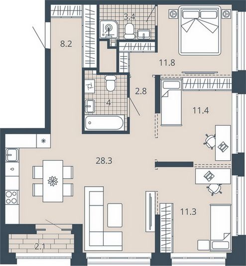 Продажа 3-комнатной квартиры 83,3 м², 12/23 этаж
