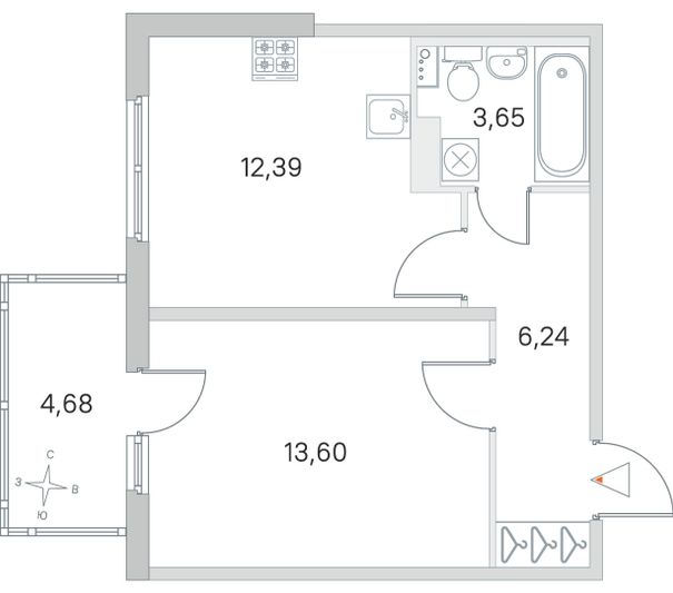 Продажа 1-комнатной квартиры 37,3 м², 2/4 этаж