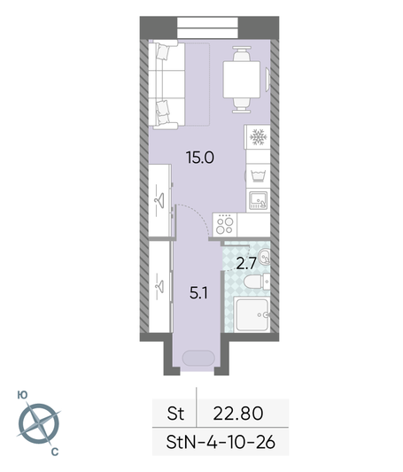 Продажа квартиры-студии 22,8 м², 24/28 этаж