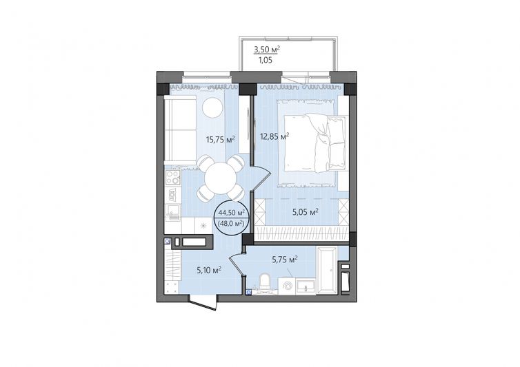 Продажа 2-комнатной квартиры 48 м², 6/25 этаж
