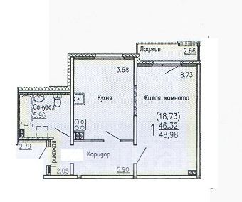 Продажа 1-комнатной квартиры 46,5 м², 3/4 этаж
