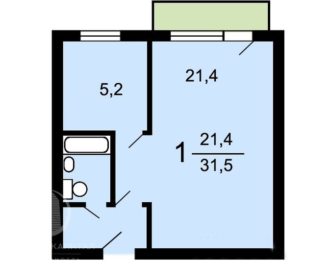 Продажа 1-комнатной квартиры 31,5 м², 4/5 этаж