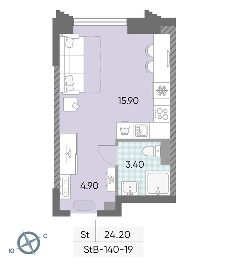 Продажа квартиры-студии 24,2 м², 19/58 этаж
