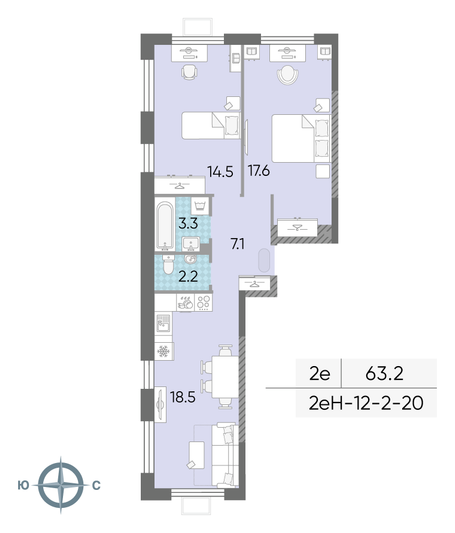 Продажа 2-комнатной квартиры 63,2 м², 4/24 этаж