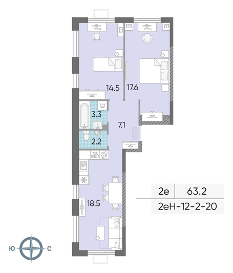 Продажа 2-комнатной квартиры 63,2 м², 5/24 этаж