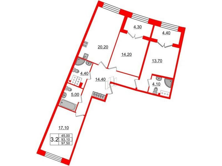 Продажа 3-комнатной квартиры 93,1 м², 4/8 этаж