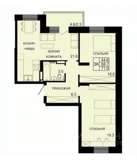 Продажа 3-комнатной квартиры 71 м², 2/9 этаж