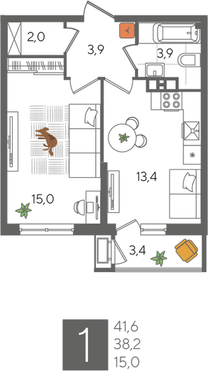 Продажа 1-комнатной квартиры 41,6 м², 8/24 этаж