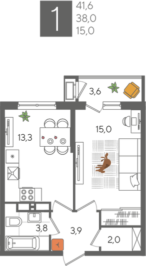 Продажа 1-комнатной квартиры 41,6 м², 21/24 этаж