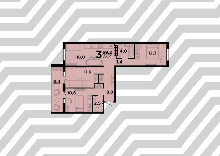 Продажа 3-комнатной квартиры 73,4 м², 2/10 этаж