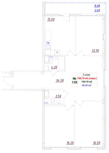 Продажа 3-комнатной квартиры 104,1 м², 4/11 этаж