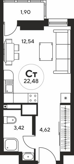 Продажа квартиры-студии 22,6 м², 2 этаж