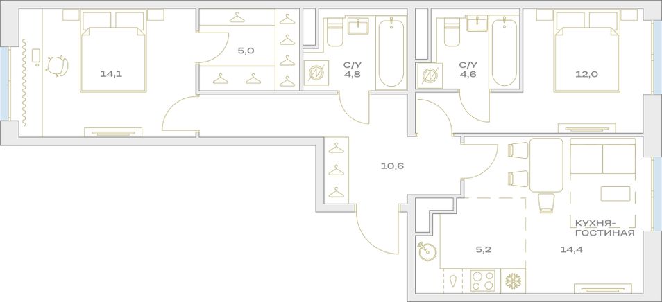 Продажа 3-комнатной квартиры 70,7 м², 9/23 этаж