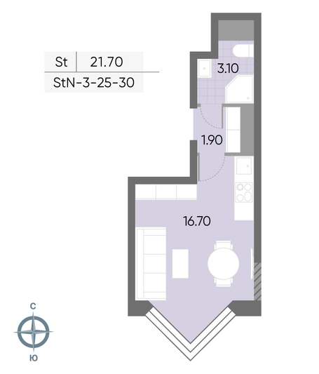 Продажа квартиры-студии 21,7 м², 30/30 этаж