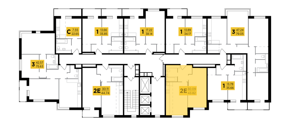 Продажа 2-комнатной квартиры 43,8 м², 24/25 этаж