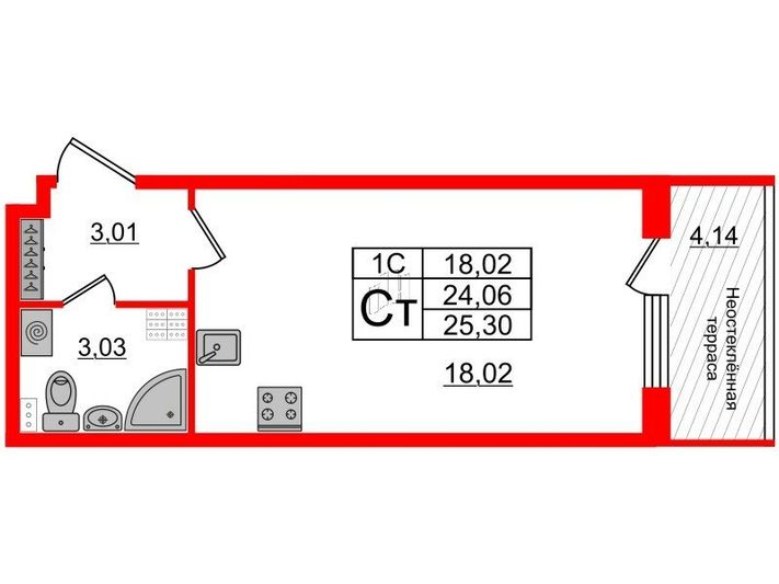 Продажа квартиры-студии 24,1 м², 5/5 этаж