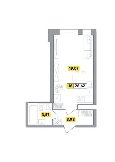 Продажа квартиры-студии 26,6 м², 1 этаж