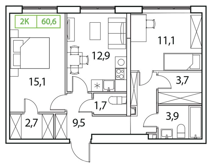 Продажа 3-комнатной квартиры 60,6 м², 3/17 этаж