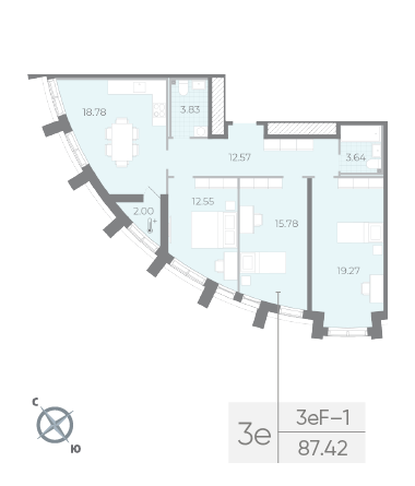 Продажа 3-комнатной квартиры 87,4 м², 2/14 этаж