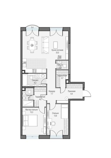 Продажа 3-комнатной квартиры 96,2 м², 21/28 этаж