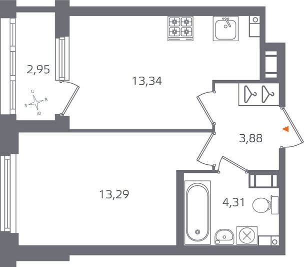 Продажа 1-комнатной квартиры 36,3 м², 3/10 этаж