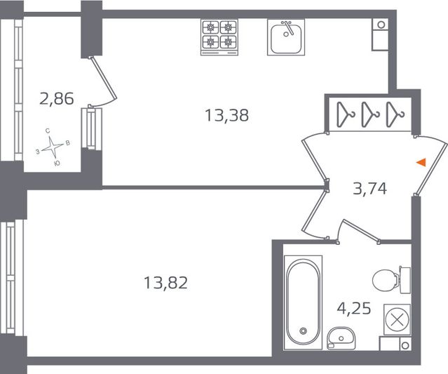 Продажа 1-комнатной квартиры 36,6 м², 2/10 этаж