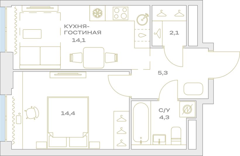 Продажа 1-комнатной квартиры 40,2 м², 15/23 этаж