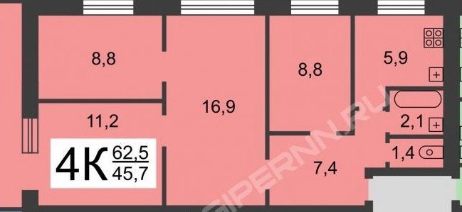 Продажа 4-комнатной квартиры 62,5 м², 5/5 этаж