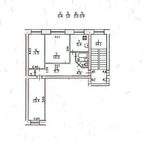 Продажа 3-комнатной квартиры 57,1 м², 2/6 этаж