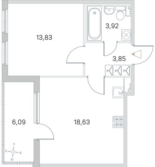 Продажа 1-комнатной квартиры 43,3 м², 1/4 этаж