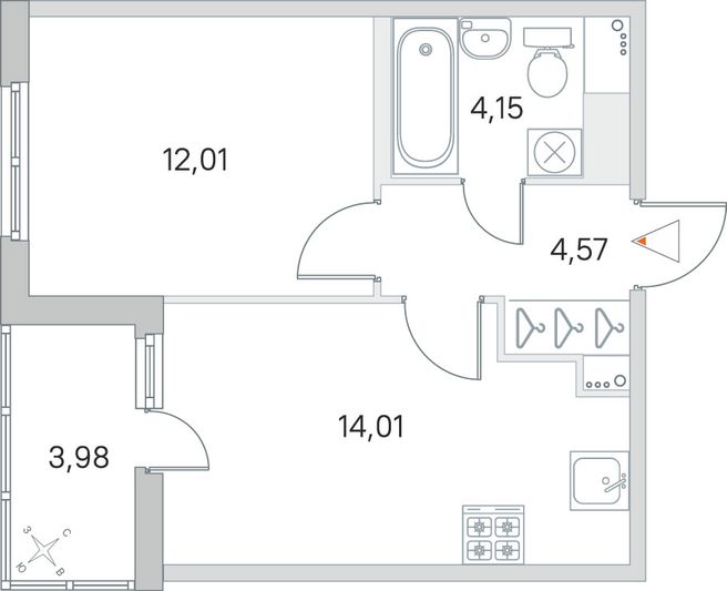 Продажа 1-комнатной квартиры 36,7 м², 2/8 этаж