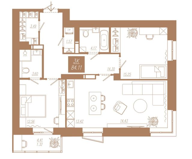 Продажа 3-комнатной квартиры 84,1 м², 4/23 этаж