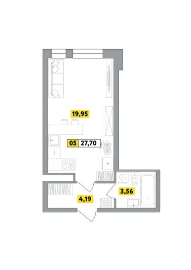 Продажа квартиры-студии 27,7 м², 3 этаж