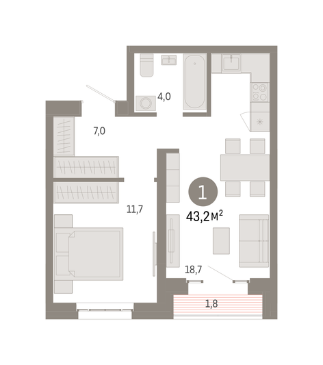 Продажа 1-комнатной квартиры 43,2 м², 10/16 этаж