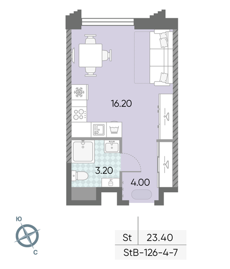 Продажа квартиры-студии 23,4 м², 7/58 этаж