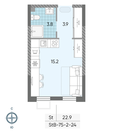 Продажа квартиры-студии 22,9 м², 20/24 этаж