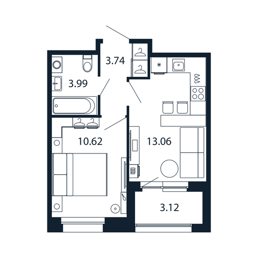 Продажа 1-комнатной квартиры 33 м², 4/12 этаж