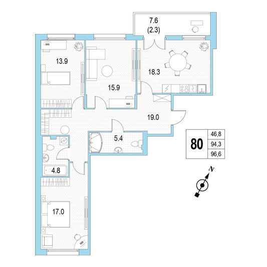 Продажа 3-комнатной квартиры 96,6 м², 4/4 этаж