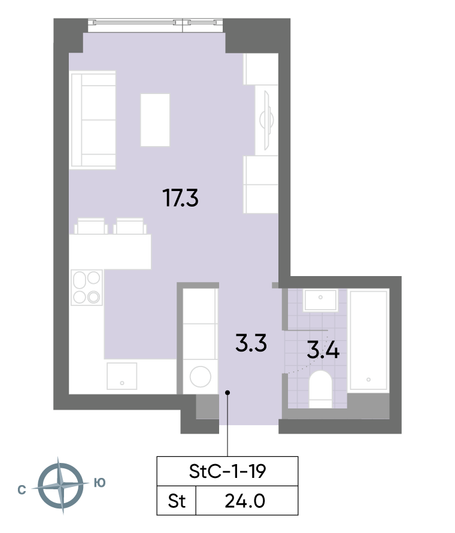 Продажа квартиры-студии 24 м², 19/52 этаж