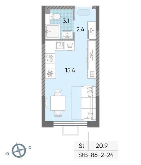 Продажа квартиры-студии 20,9 м², 24/24 этаж