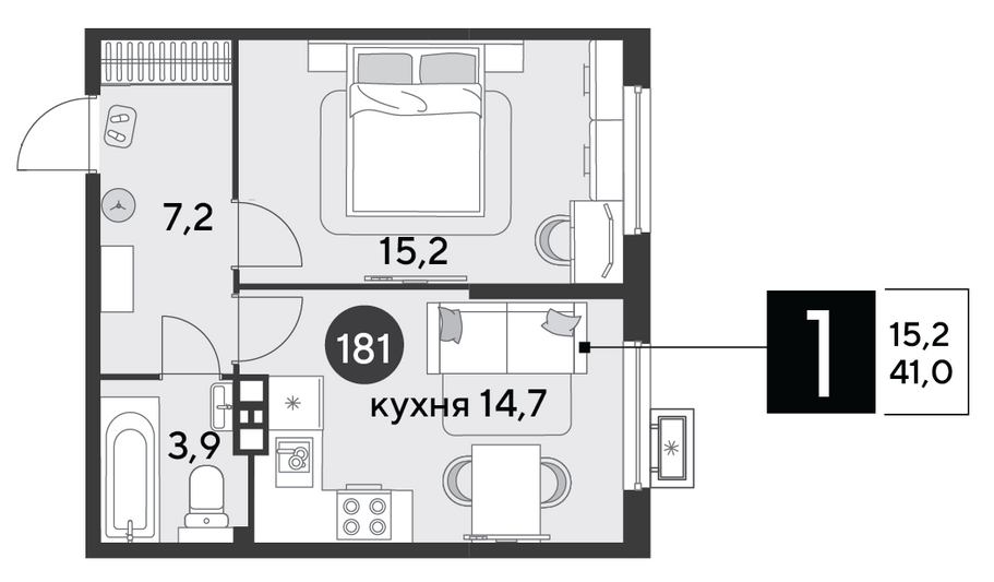 Продажа 1-комнатной квартиры 41 м², 3/9 этаж