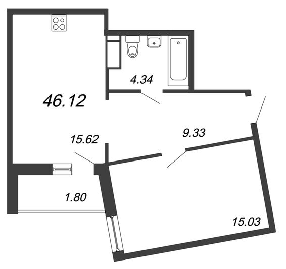 Продажа 2-комнатной квартиры 46,1 м², 6/19 этаж