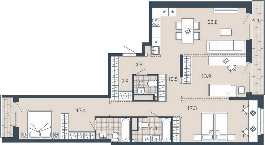 Продажа 3-комнатной квартиры 106,7 м², 4/23 этаж
