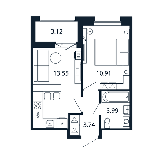 Продажа 1-комнатной квартиры 33,8 м², 6/12 этаж